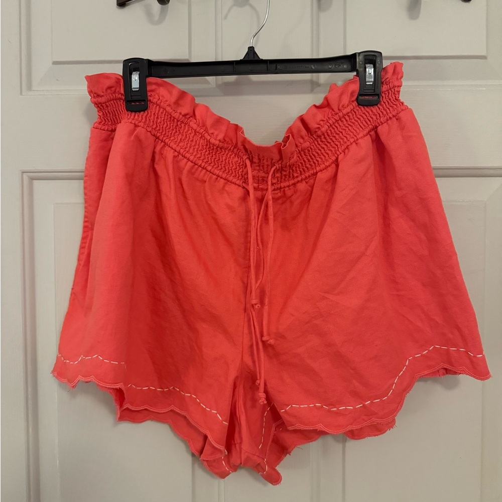 NWOT By Anthropologie Coral Linen Double Waistband Shorts size M